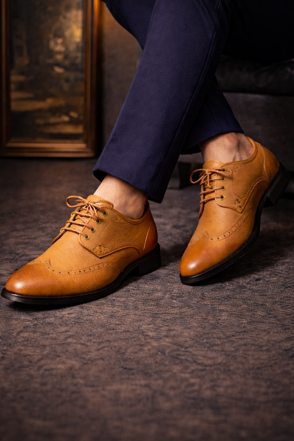 MKauR Premium Hand MadeTan Brogue Leather Shoes for Men | Formal & Party Wear