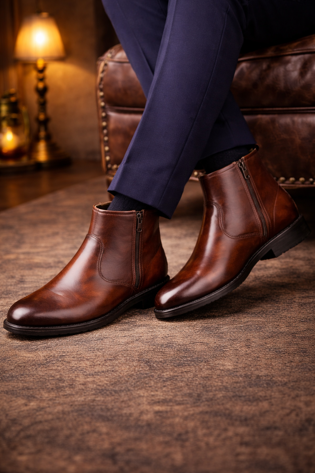 MKauR Premium Brown Leather Ankle Boots for Men | Zip Closure Formal & Party Wear