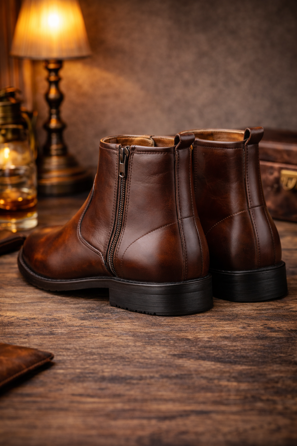 MKauR Premium Brown Leather Ankle Boots for Men | Zip Closure Formal & Party Wear