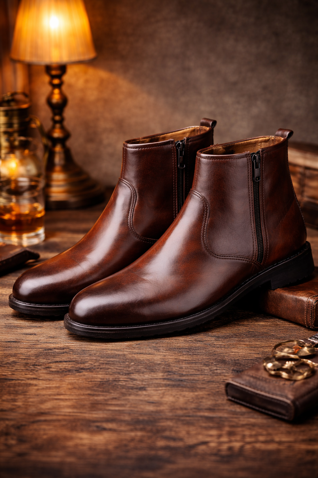 MKauR Premium Brown Leather Ankle Boots for Men | Zip Closure Formal & Party Wear