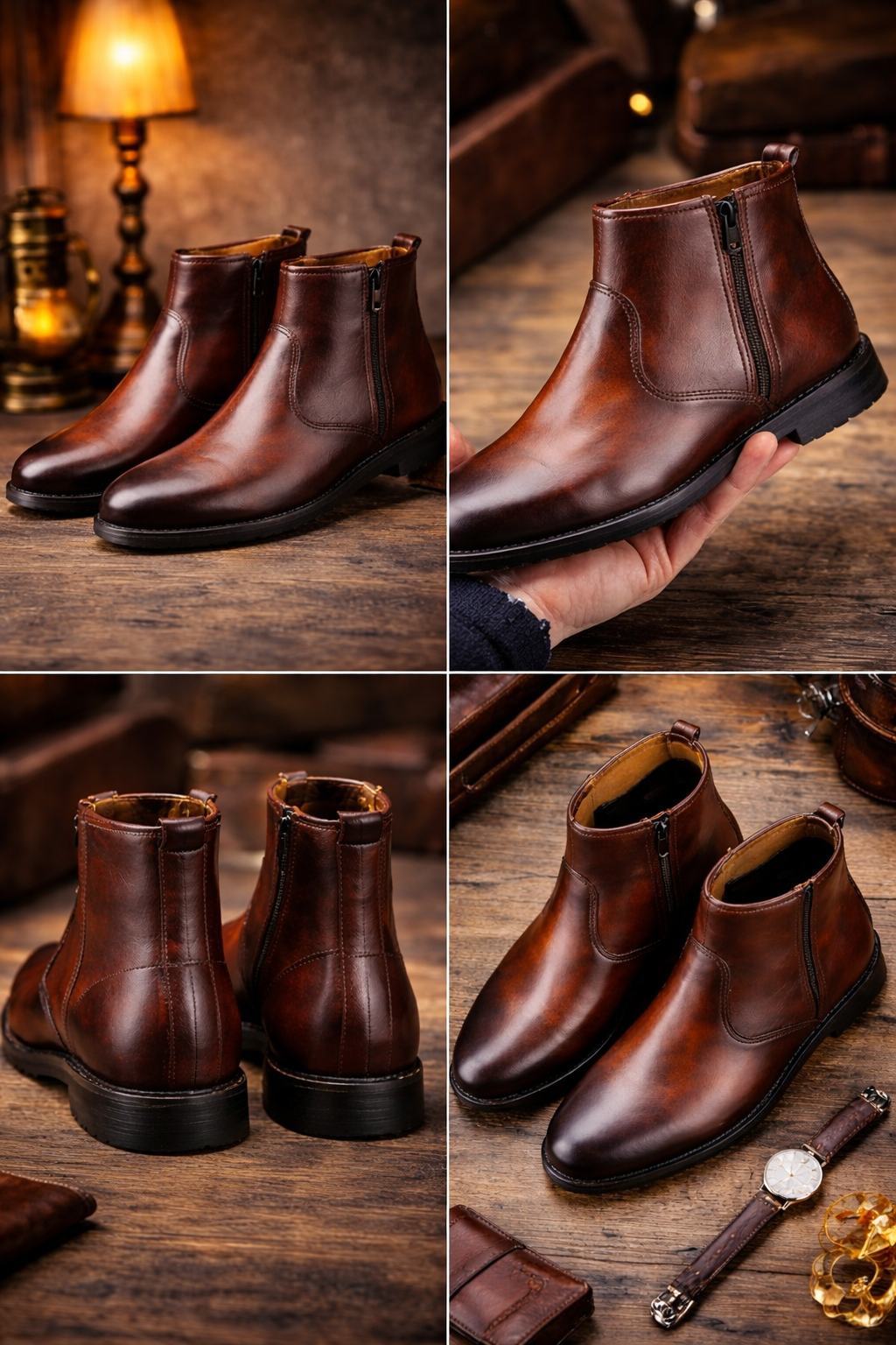 MKauR Premium Brown Leather Ankle Boots for Men | Zip Closure Formal & Party Wear