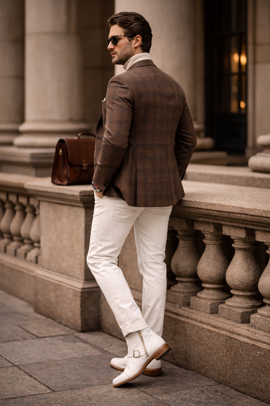 MKauR Premium White Leather Ankle Boots for Men | Monk Strap Zip Formal Boots