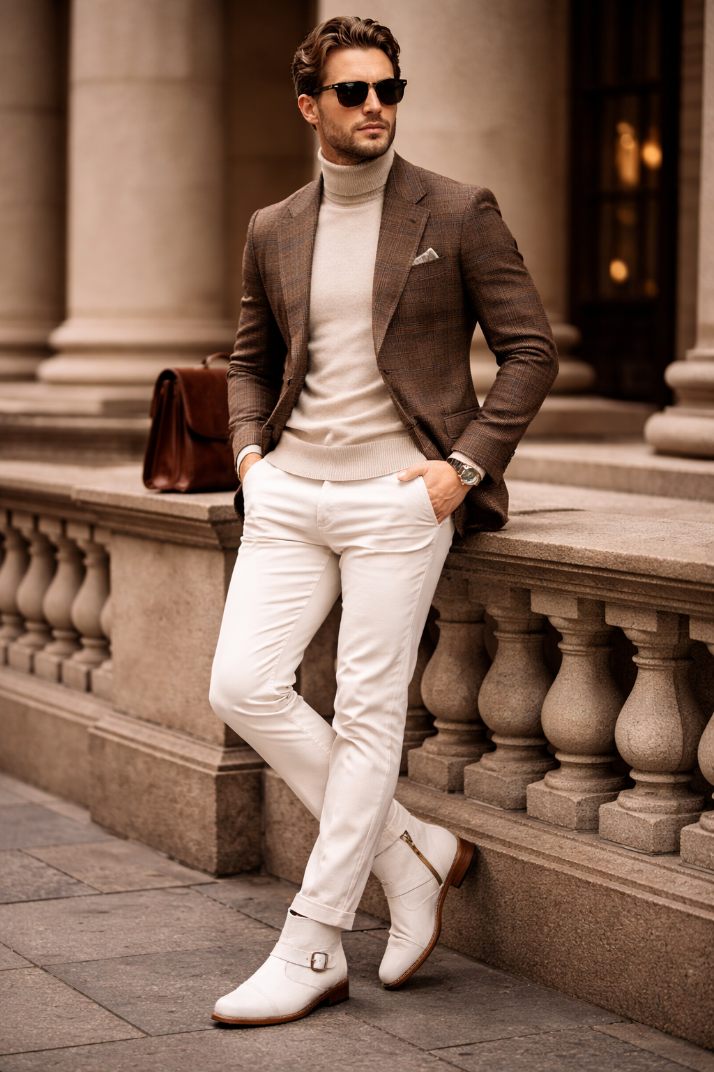 MKauR Premium White Leather Ankle Boots for Men | Monk Strap Zip Formal Boots