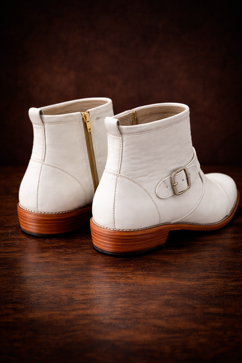 MKauR Premium White Leather Ankle Boots for Men | Monk Strap Zip Formal Boots