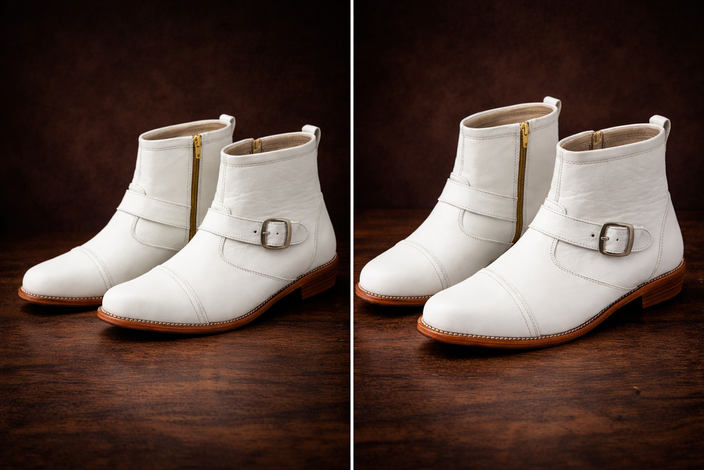 MKauR Premium White Leather Ankle Boots for Men | Monk Strap Zip Formal Boots