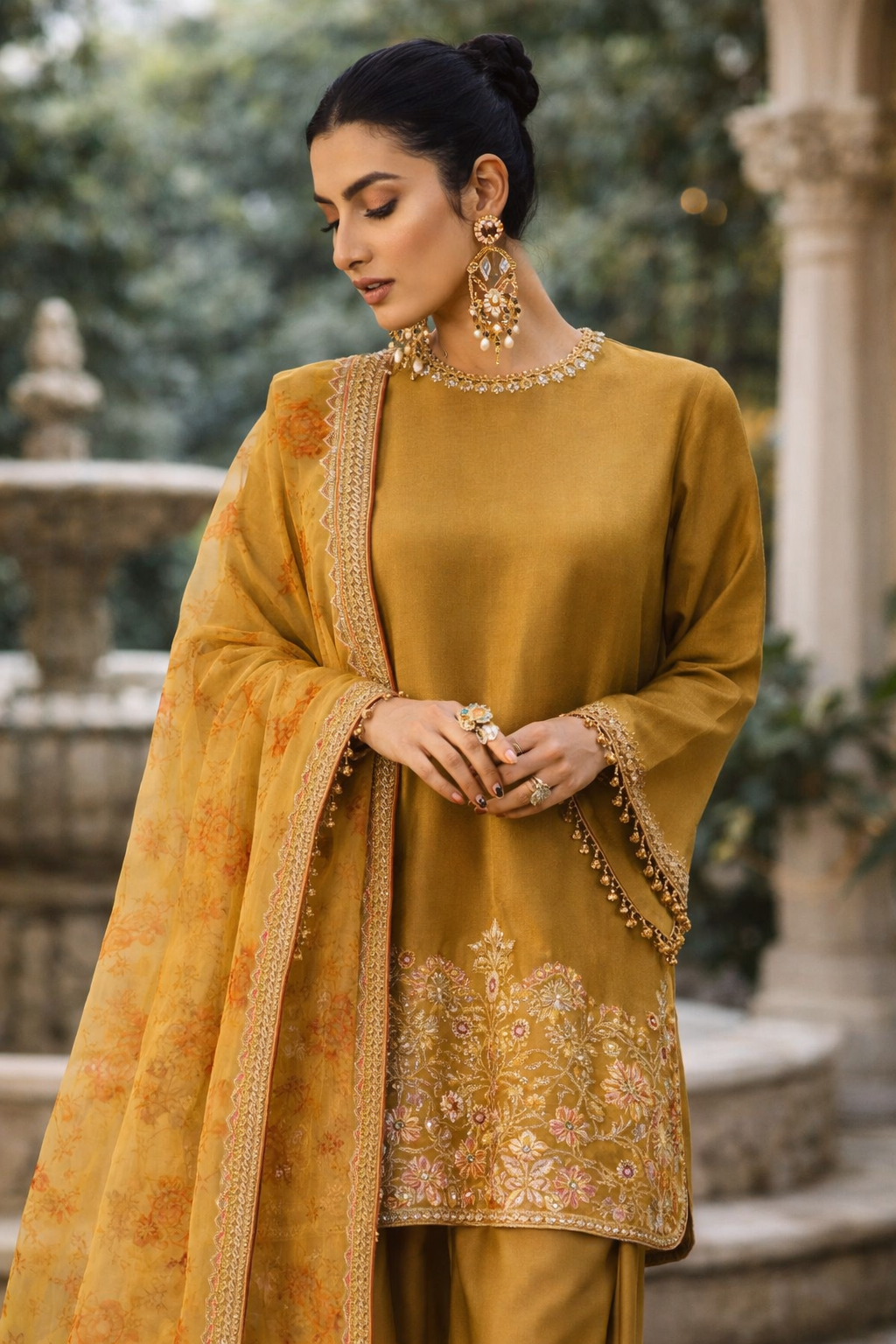 Elegant Mustard Gold Designer Suit