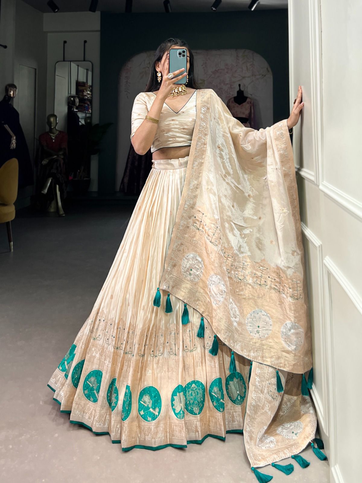 MKauR Wedding Collection 2025 – Pure Shimmer Lehenga With Mirror & Moti Handwork