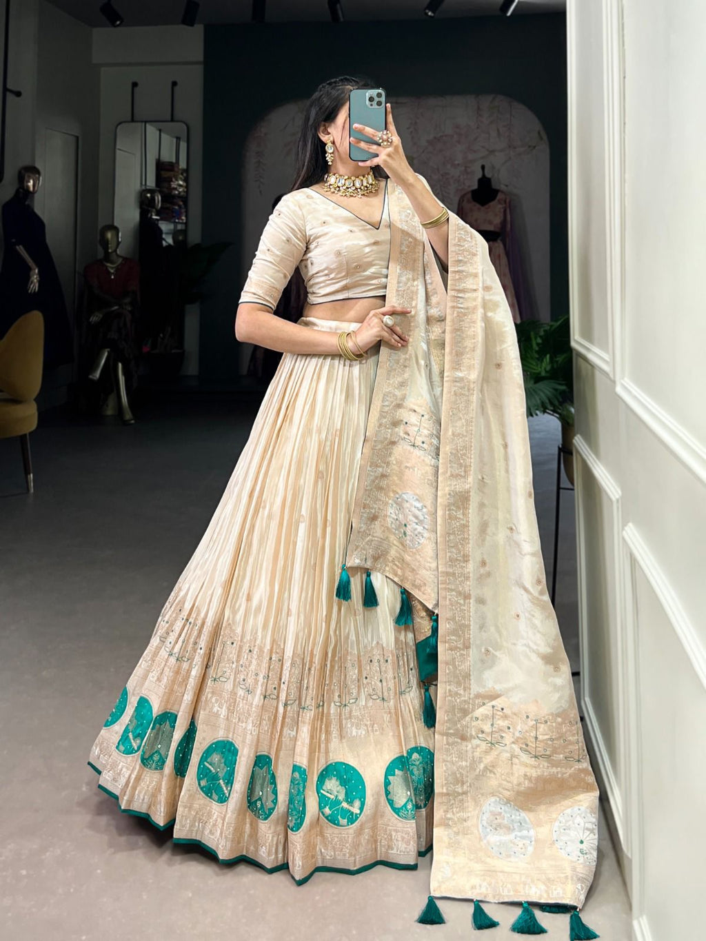 MKauR Wedding Collection 2025 – Pure Shimmer Lehenga With Mirror & Moti Handwork