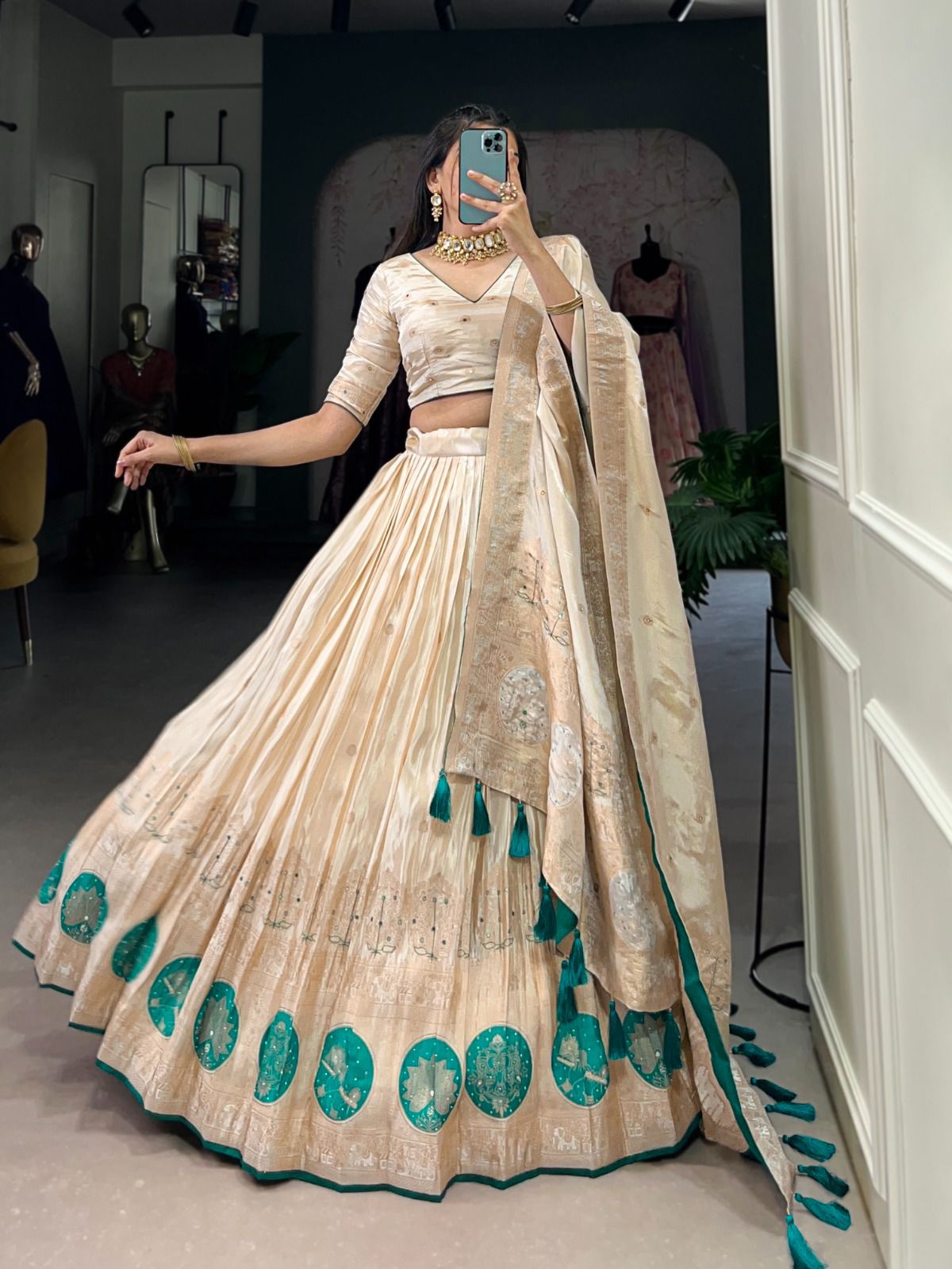 MKauR Wedding Collection 2025 – Pure Shimmer Lehenga With Mirror & Moti Handwork