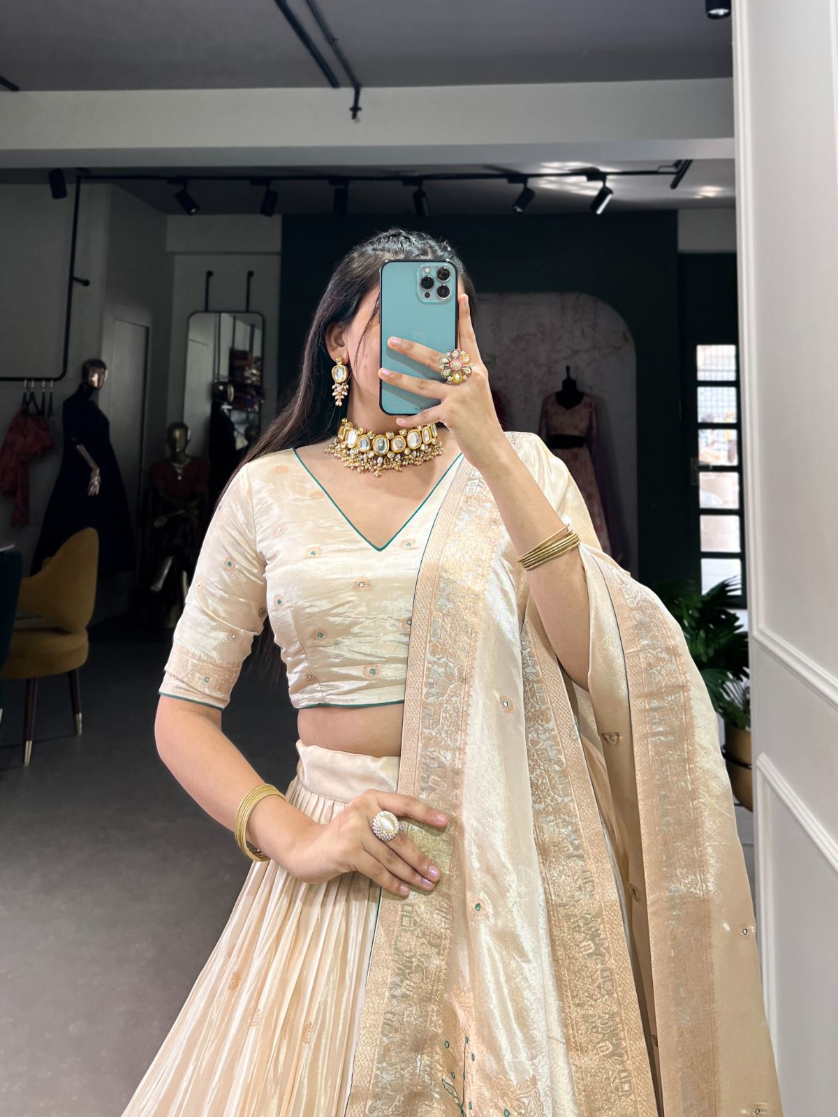 MKauR Wedding Collection 2025 – Pure Shimmer Lehenga With Mirror & Moti Handwork