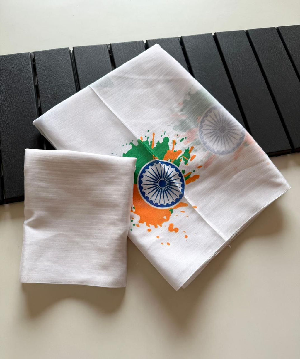 Soft Shinon Tiranga Print Saree With Running Blouse | Republic Day Special