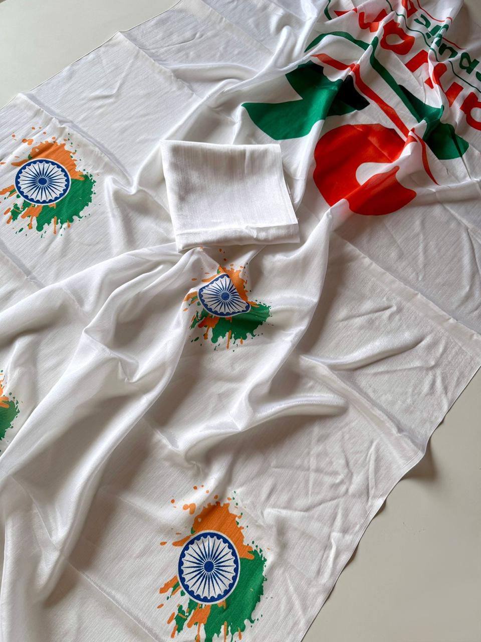 Soft Shinon Tiranga Print Saree With Running Blouse | Republic Day Special